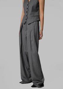 Grey Holland Pleated Trousers - Charcoal/White Pinstripe The Frankie Shop Women Bottoms