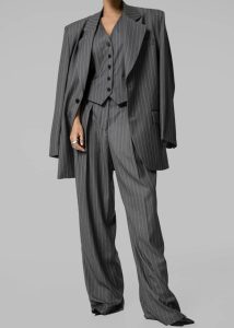 Grey Holland Pleated Trousers - Charcoal/White Pinstripe The Frankie Shop Women Bottoms - Image 3