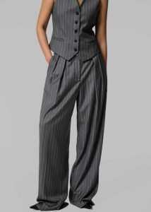 Grey Holland Pleated Trousers - Charcoal/White Pinstripe The Frankie Shop Women Bottoms - Image 4