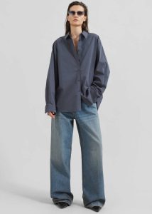 Grey Kae Back Slit Button Up Shirt - Charcoal The Frankie Shop Women Tops