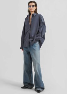 Grey Kae Back Slit Button Up Shirt - Charcoal The Frankie Shop Women Tops - Image 3