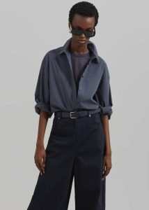 Grey Kae Back Slit Button Up Shirt - Charcoal The Frankie Shop Women Tops - Image 4