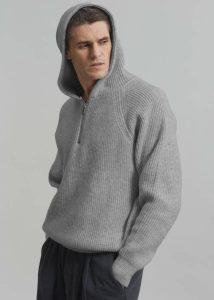 Grey Knitwear Tyler Half Zip Hoodie - Light Grey Men The Frankie Shop