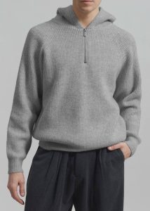 Grey Knitwear Tyler Half Zip Hoodie - Light Grey Men The Frankie Shop - Image 3