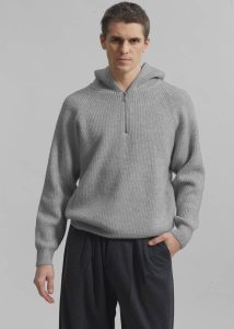 Grey Knitwear Tyler Half Zip Hoodie - Light Grey Men The Frankie Shop - Image 5