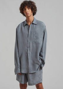 Grey Men Tops Leland Silky Shirt - Charcoal The Frankie Shop
