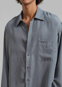 Grey Men Tops Leland Silky Shirt - Charcoal The Frankie Shop - Image 3