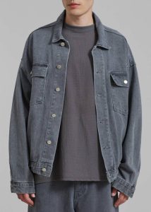 Grey Outerwear The Frankie Shop Connor Oversized Denim Jacket - Grey Wash Men - Image 2
