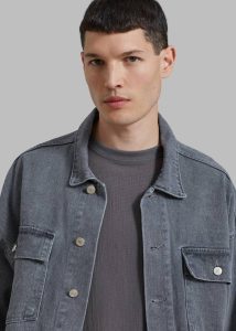 Grey Outerwear The Frankie Shop Connor Oversized Denim Jacket - Grey Wash Men - Image 4