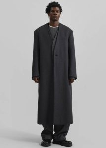 Grey The Frankie Shop Alistar Collarless Wool Coat - Dark Grey Melange Outerwear Men