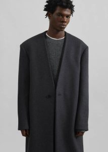 Grey The Frankie Shop Alistar Collarless Wool Coat - Dark Grey Melange Outerwear Men - Image 3