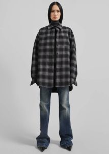 Grey The Frankie Shop Helka Flannel Quilted Shirt - Charcoal Tops Women - Image 4