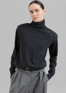 Grey The Frankie Shop Ines Thin Padded Turtleneck - Charcoal Knitwear Women