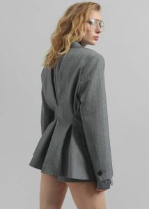 Grey The Frankie Shop Outerwear Tenby Striped Cinched Blazer - Grey Melange Women - Image 2