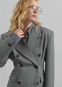 Grey The Frankie Shop Outerwear Tenby Striped Cinched Blazer - Grey Melange Women