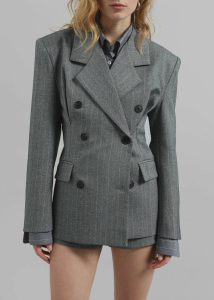 Grey The Frankie Shop Outerwear Tenby Striped Cinched Blazer - Grey Melange Women - Image 4