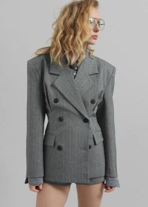 Grey The Frankie Shop Outerwear Tenby Striped Cinched Blazer - Grey Melange Women - Image 5