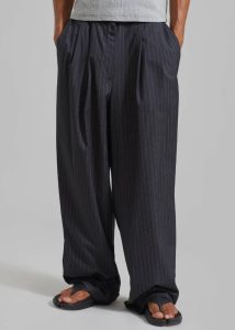 Grey The Frankie Shop Peyton Pleated Pants - Grey Pinstripe Bottoms Men