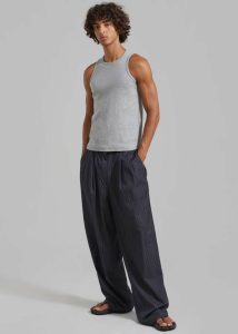 Grey The Frankie Shop Peyton Pleated Pants - Grey Pinstripe Bottoms Men - Image 3