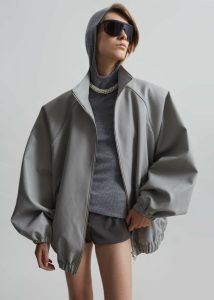 Grey The Frankie Shop Senta Faux Leather Bomber - Light Grey Women Outerwear