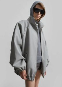Grey The Frankie Shop Senta Faux Leather Bomber - Light Grey Women Outerwear - Image 4