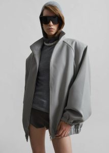 Grey The Frankie Shop Senta Faux Leather Bomber - Light Grey Women Outerwear - Image 5