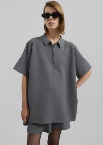 Grey The Frankie Shop Tops Riya Zip-Up Polo - Grey Women