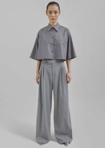 Grey Tops Odem Cropped Shirt - Grey Women The Frankie Shop - Image 3