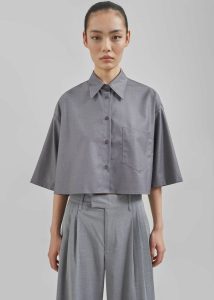 Grey Tops Odem Cropped Shirt - Grey Women The Frankie Shop - Image 5