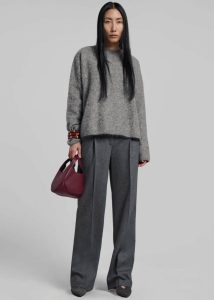 Grey Women The Frankie Shop Loulou Studio Juno Flannel Trousers - Grey Bottoms - Image 3