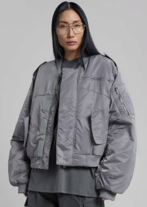 Grey Women The Frankie Shop Outerwear Dalva Bomber Jacket - Light Grey