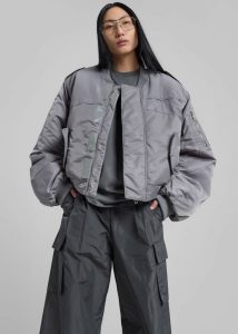 Grey Women The Frankie Shop Outerwear Dalva Bomber Jacket - Light Grey - Image 3