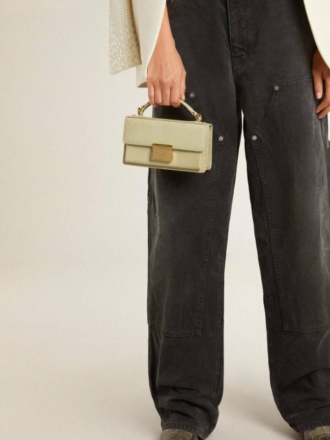 Handle Bags Light Green Golden Goose Small Venezia Bag In Light Green Python-Print Leather With Gold Details Women - Image 3
