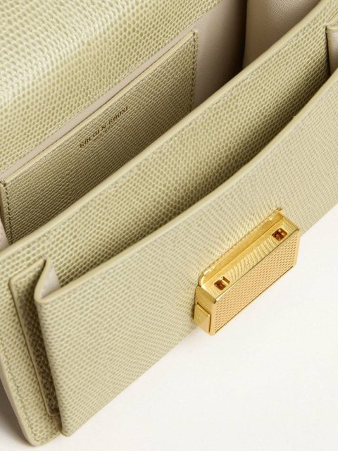 Handle Bags Light Green Golden Goose Small Venezia Bag In Light Green Python-Print Leather With Gold Details Women - Image 5