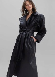 Henna Oversized Faux Leather Trench - Black The Frankie Shop Outerwear Women Black