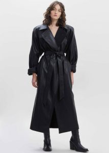 Henna Oversized Faux Leather Trench - Black The Frankie Shop Outerwear Women Black - Image 4