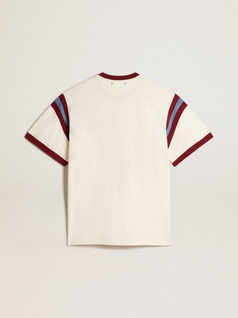 Heritage White T-Shirts & Polo Shirts Men Men’s White T-Shirt With Burgundy Lettering On The Front Golden Goose - Image 2
