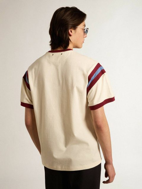 Heritage White T-Shirts & Polo Shirts Men Men’s White T-Shirt With Burgundy Lettering On The Front Golden Goose - Image 5