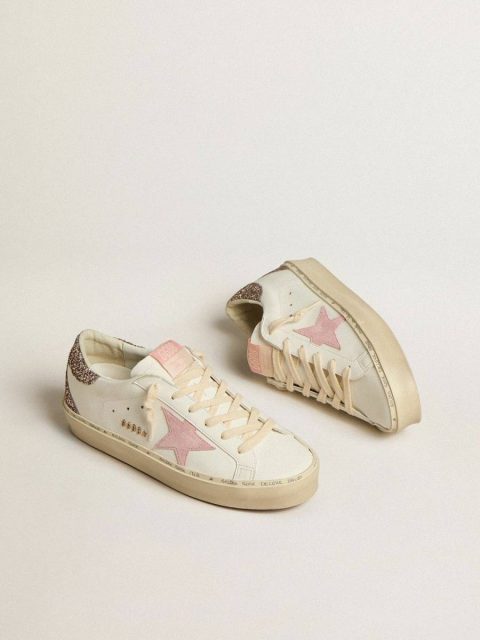Hi Star Golden Goose Hi Star In White Leather With Pink Suede Star And Pink Glitter Heel Tab White Women - Image 2