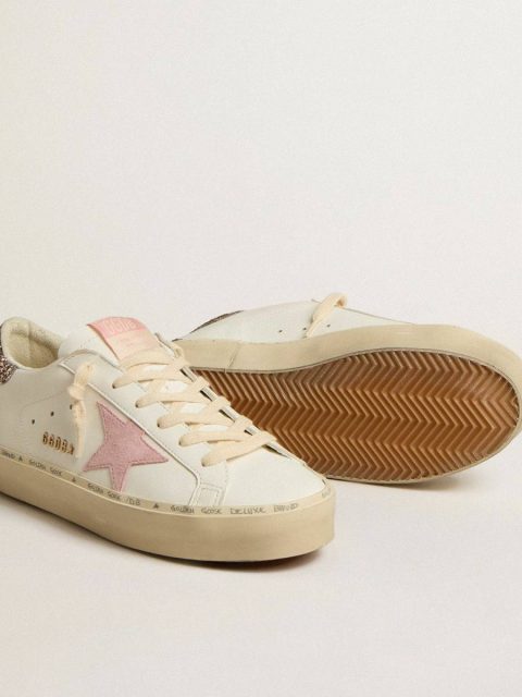 Hi Star Golden Goose Hi Star In White Leather With Pink Suede Star And Pink Glitter Heel Tab White Women - Image 3