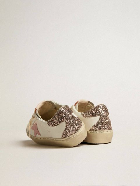 Hi Star Golden Goose Hi Star In White Leather With Pink Suede Star And Pink Glitter Heel Tab White Women - Image 4