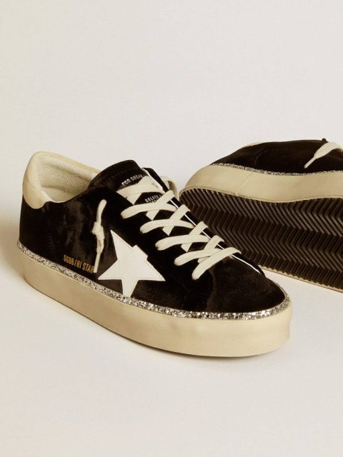 Hi Star In Black Velvet With White Leather Star And Suede Heel Tab Women Golden Goose Hi Star - Image 3