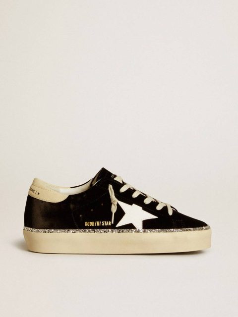 Hi Star In Black Velvet With White Leather Star And Suede Heel Tab Women Golden Goose Hi Star