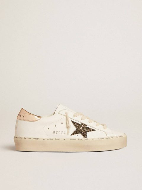 Hi Star Ltd With Black And Gold Glitter Star And Gold Heel Tab White Hi Star Golden Goose Women