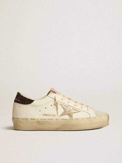 Hi Star With Platinum Metallic Leather Star And Glitter Heel Tab Women Hi Star Golden Goose