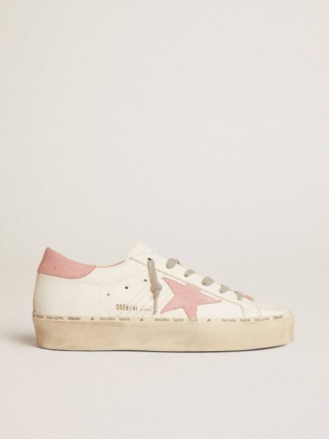 Hi Star Women Golden Goose White Hi Star With Suede Star And Old Rose Leather Heel Tab