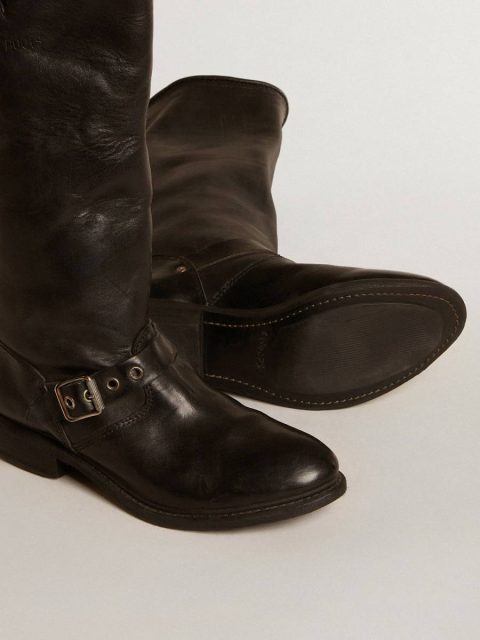 High Biker Boots In Black Leather With Silver Studs And Buckles Black Boots Golden Goose Women - Image 3