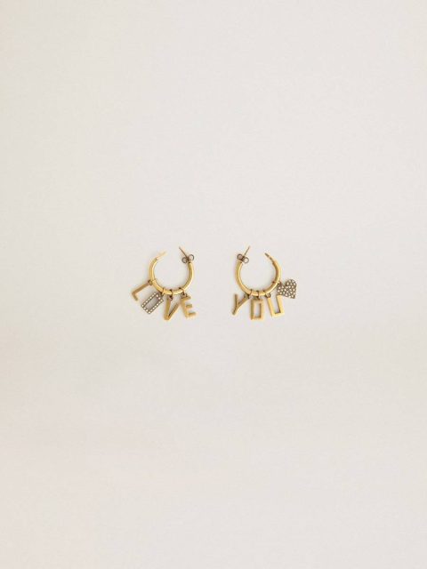 Hoop Earrings With Drop Love You Lettering And Crystals Jewelry Golden Goose Women Old Gold