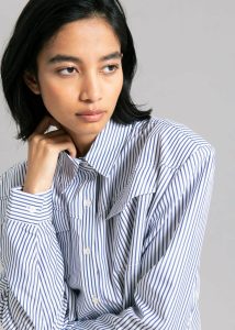 Jeanne Padded Shirt - Navy Stripe The Frankie Shop Blue Women Tops - Image 2