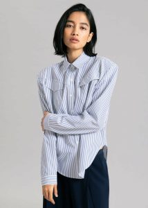 Jeanne Padded Shirt - Navy Stripe The Frankie Shop Blue Women Tops